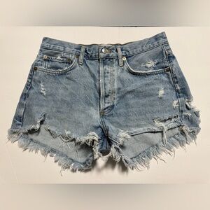 Agolde Light Blue Frayed Jean Shorts 27